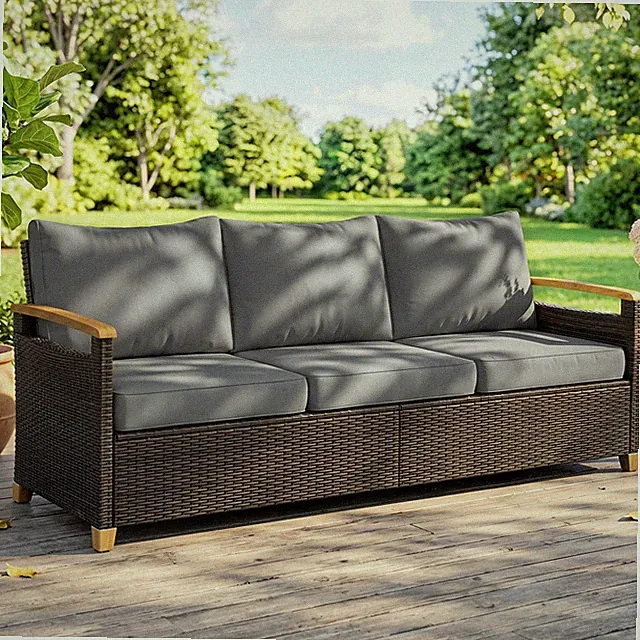Outsunny 3 Seater Outdoor Couch Sofa with Cushioned Wide Seats, Gray