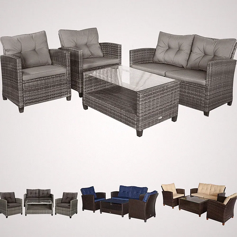 Outsunny 4 PC Outdoor Patio Furniture Sofa Set with Coffee Table