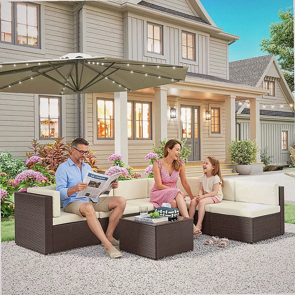 Outsunny 7 Piece Patio Furniture Set, Wicker Outdoor Sectional Sofa Set