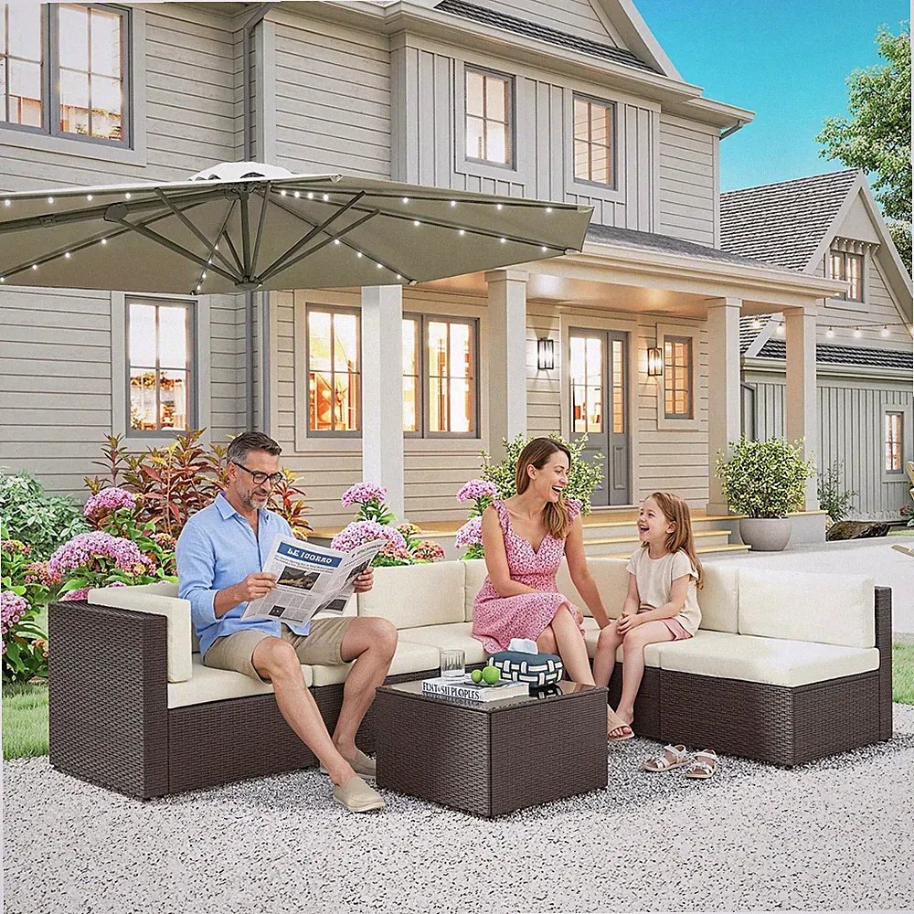 Outsunny 7 Piece Patio Furniture Set, Wicker Outdoor Sectional Sofa Set
