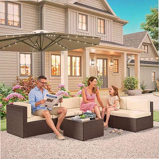 Outsunny 7 Piece Patio Furniture Set, Wicker Outdoor Sectional Sofa Set