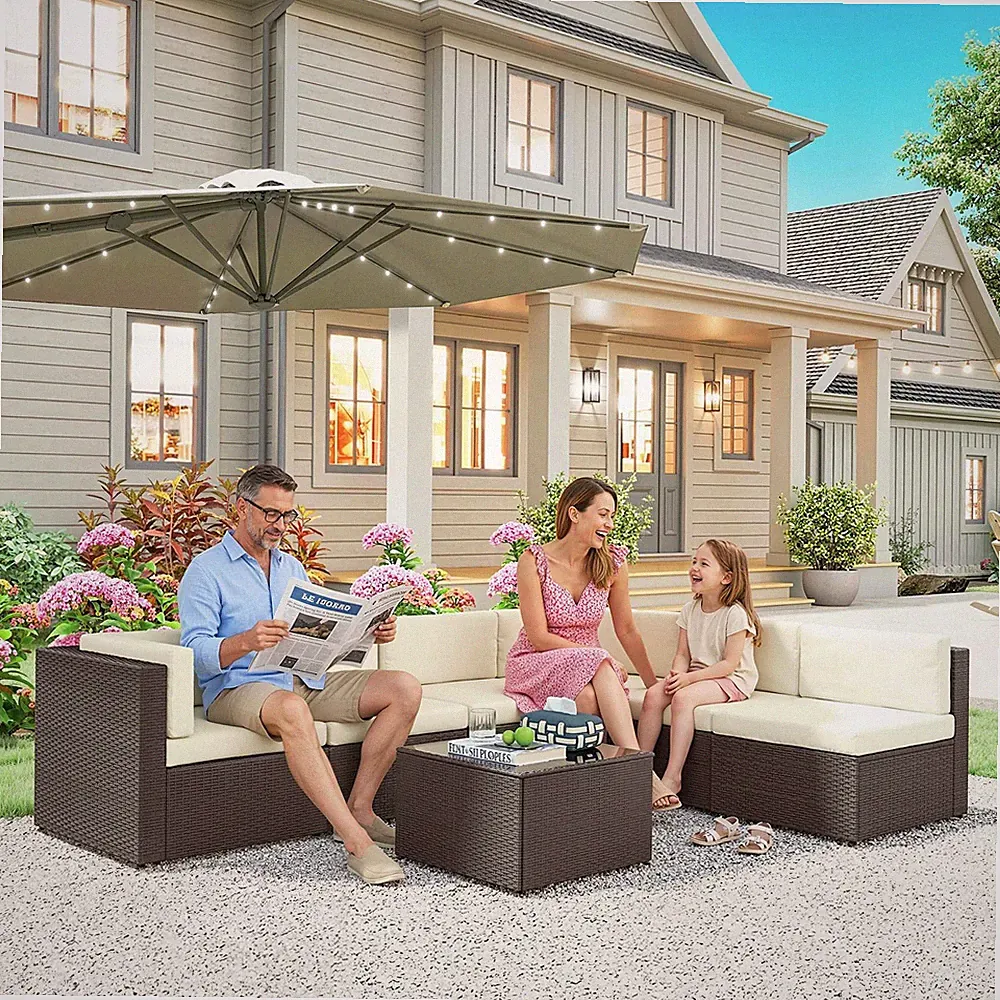 Outsunny 7 Piece Patio Furniture Set, Wicker Outdoor Sectional Sofa Set