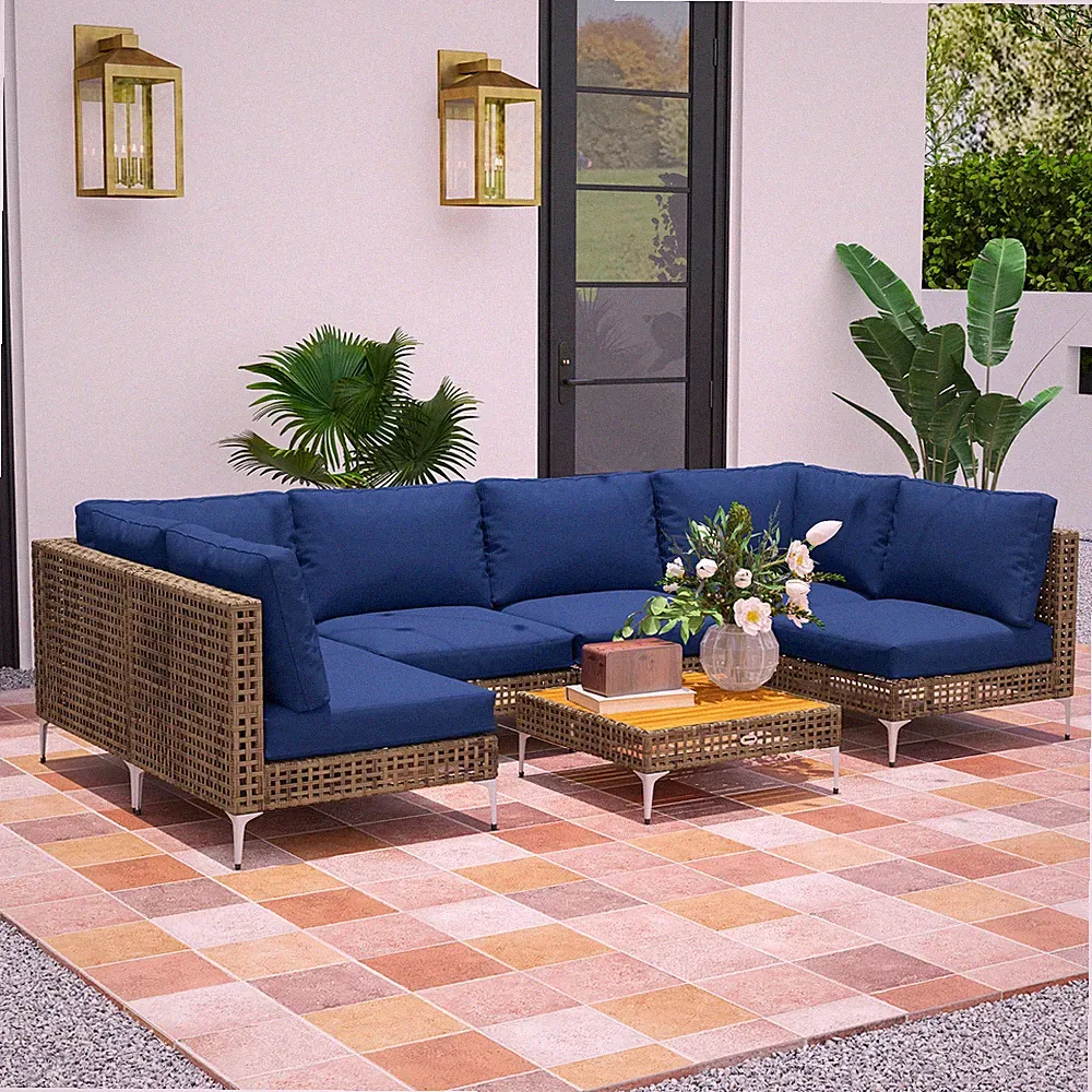 Outsunny 7 Piece Wicker Patio Furniture Set Outdoor Sectional