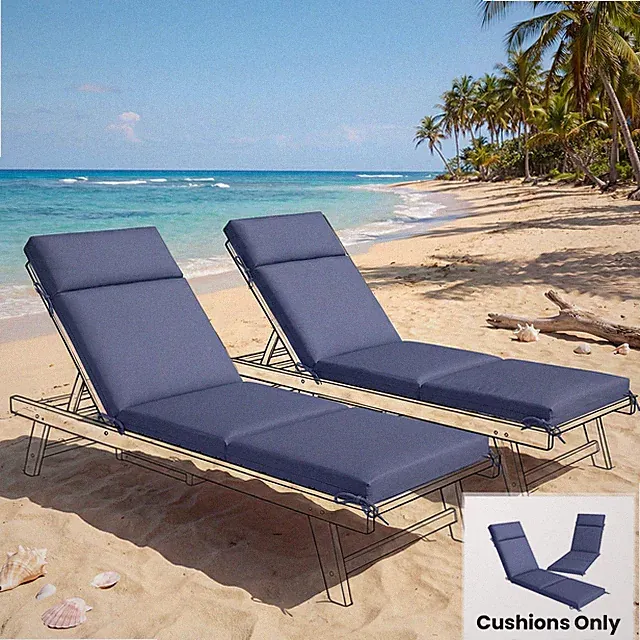 Outsunny Outdoor Chaise Lounge Cushions Set of 2 with 6 Ties, Navy Blue