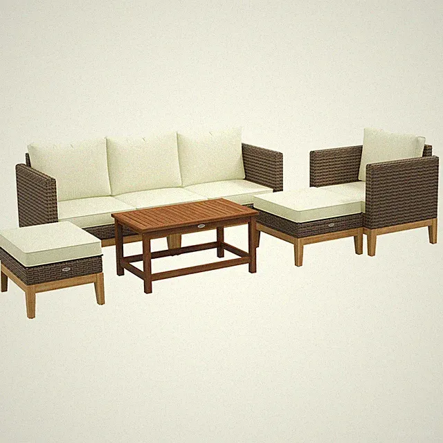 Outsunny Patio Furniture Set w/ Cushions, 5 PCs PE Rattan Conversation Set