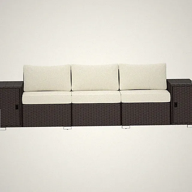Outsunny Wicker Outdoor Couch Patio Sofa with Storage, Cushions Cream