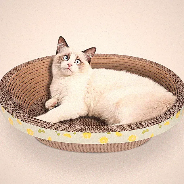 Oval Cardboard Cat Scratcher Bed Lounger Couch for Indoor Cats Corrugated Cat...