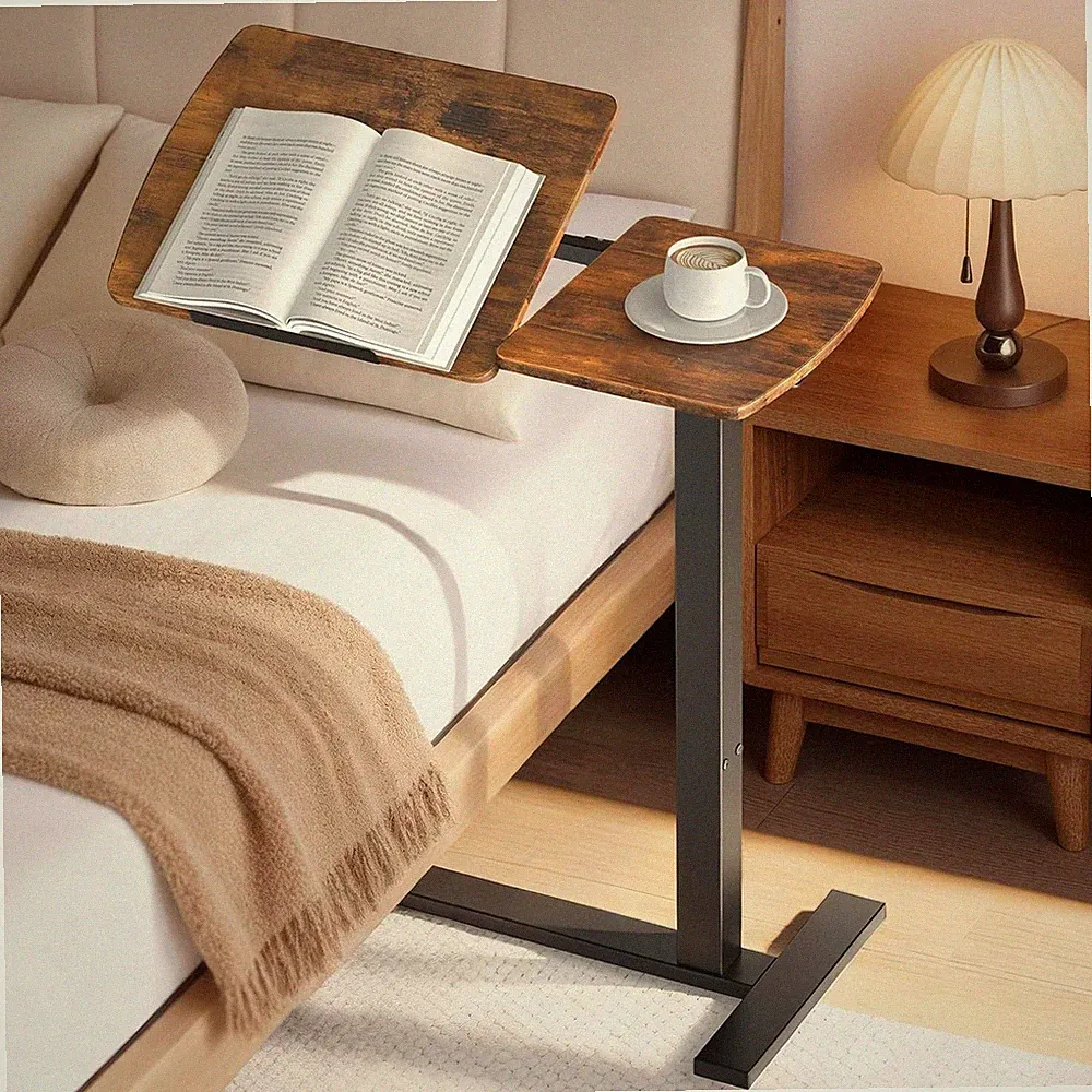 Overbed Bedside Table with Wheels - Height Adjustable Rolling Tray, Hospital Bed