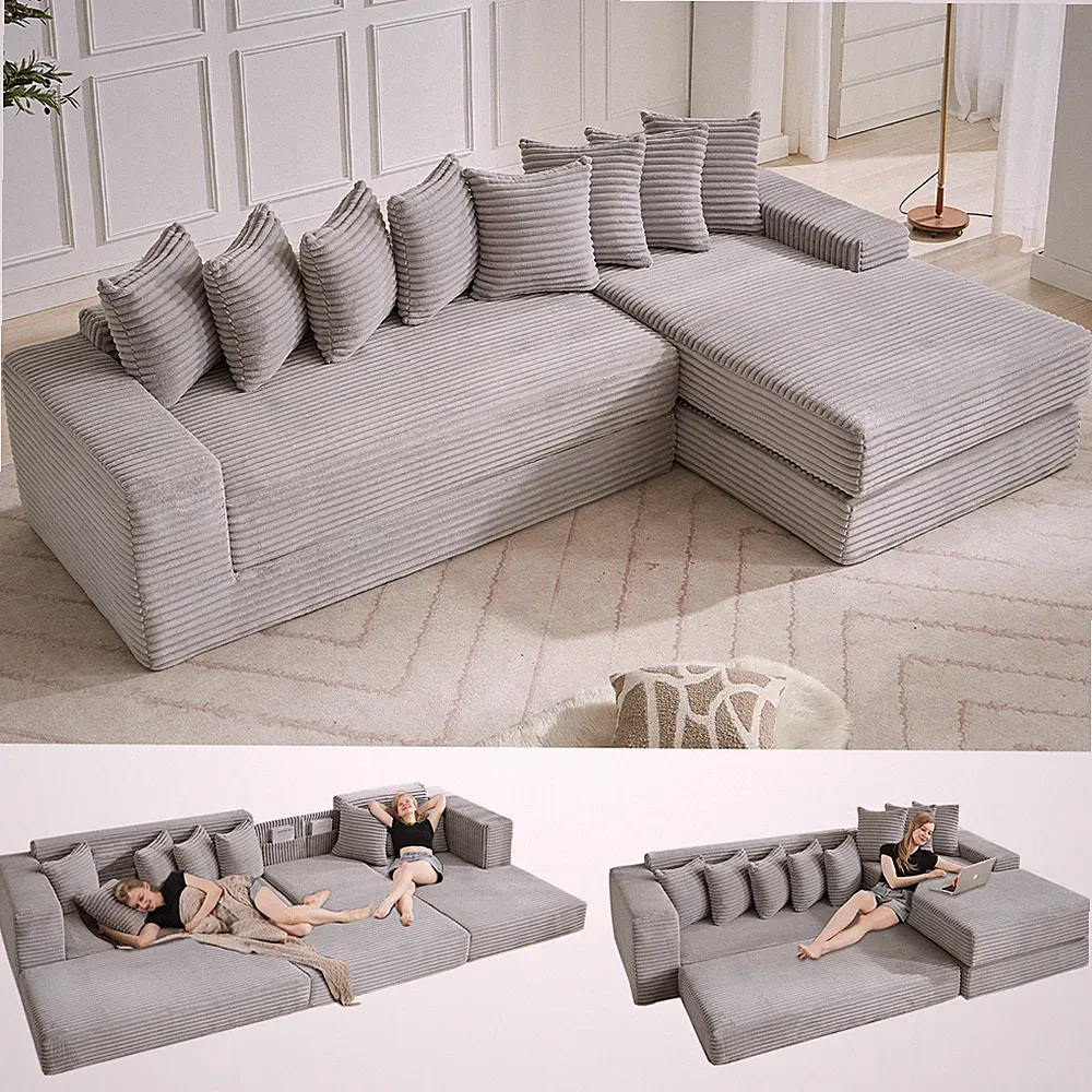 Oversize Cloud Couch,L-Shape Sofa,Convertible Floor Sleeper Sofa Bed w/8 Pillows