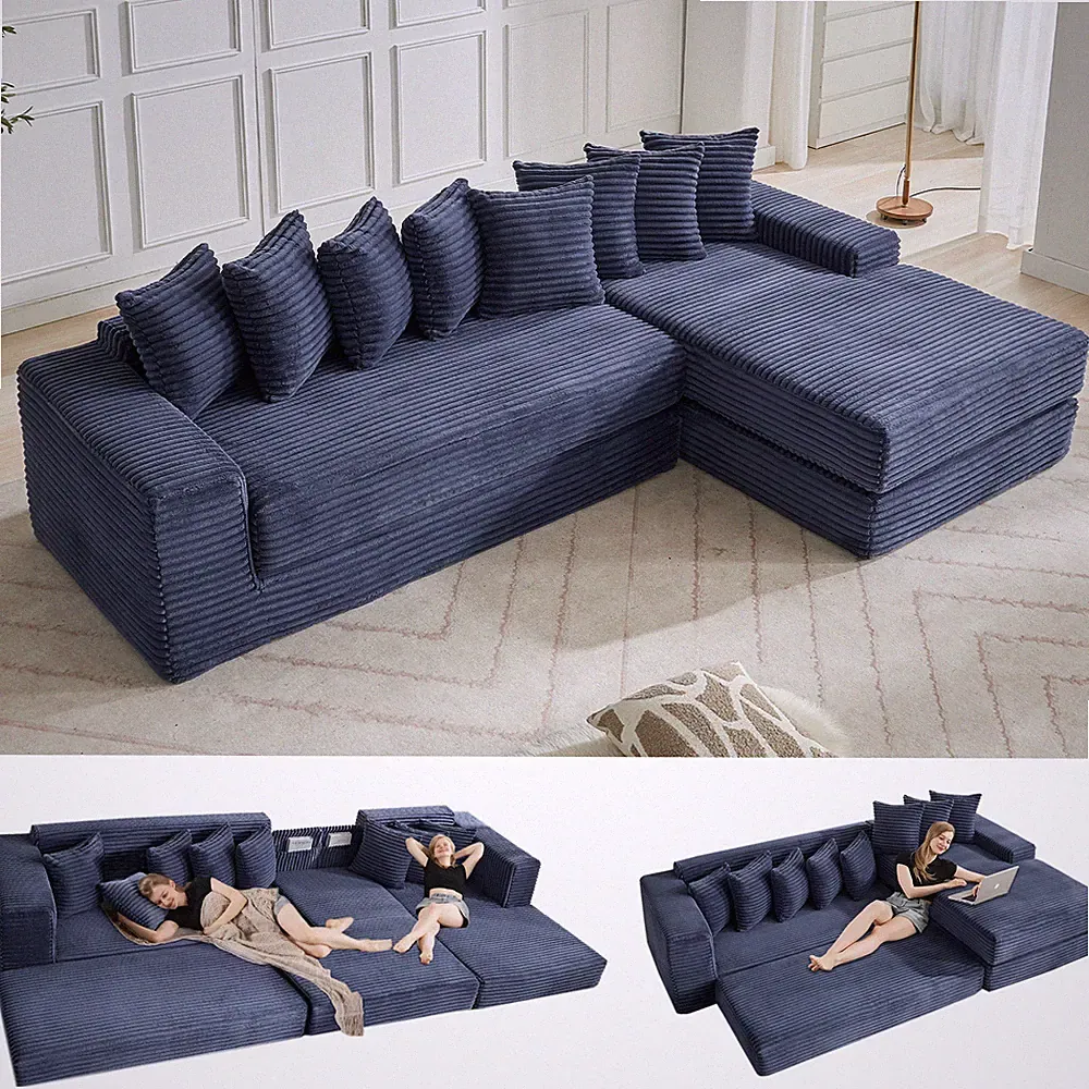 Oversize Cloud Sectional Couch, L-Shape Sofa, Convertible Floor Sleeper Sofa Bed