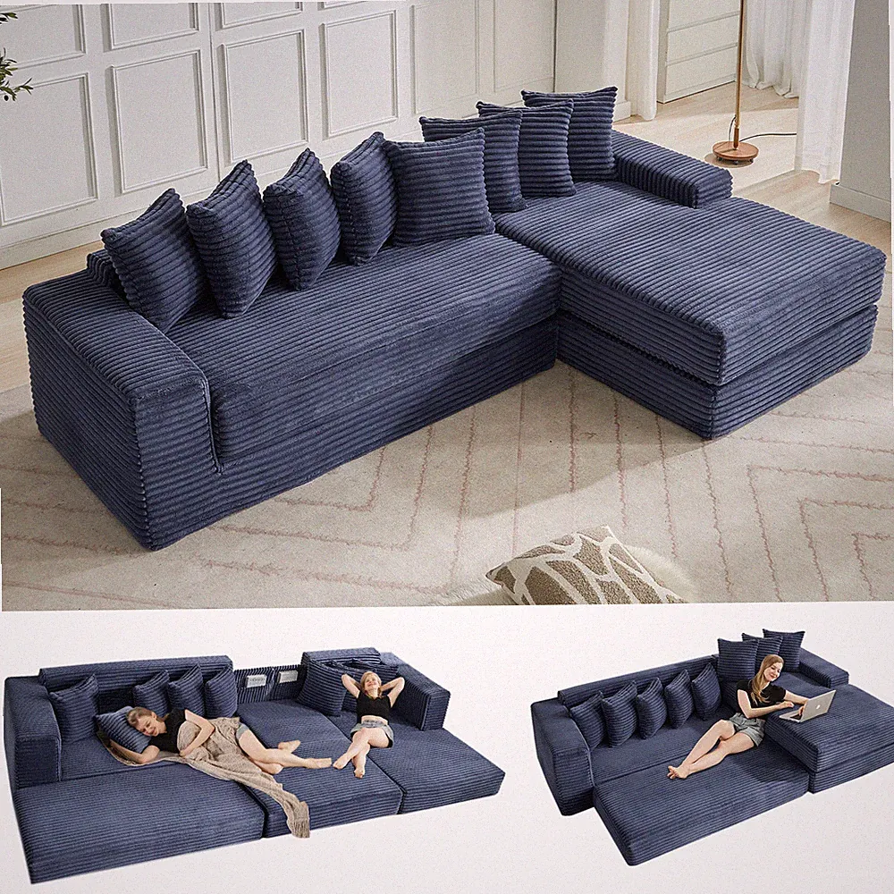 Oversize Cloud Sectional Couch, L-Shape Sofa, Convertible Floor Sleeper Sofa