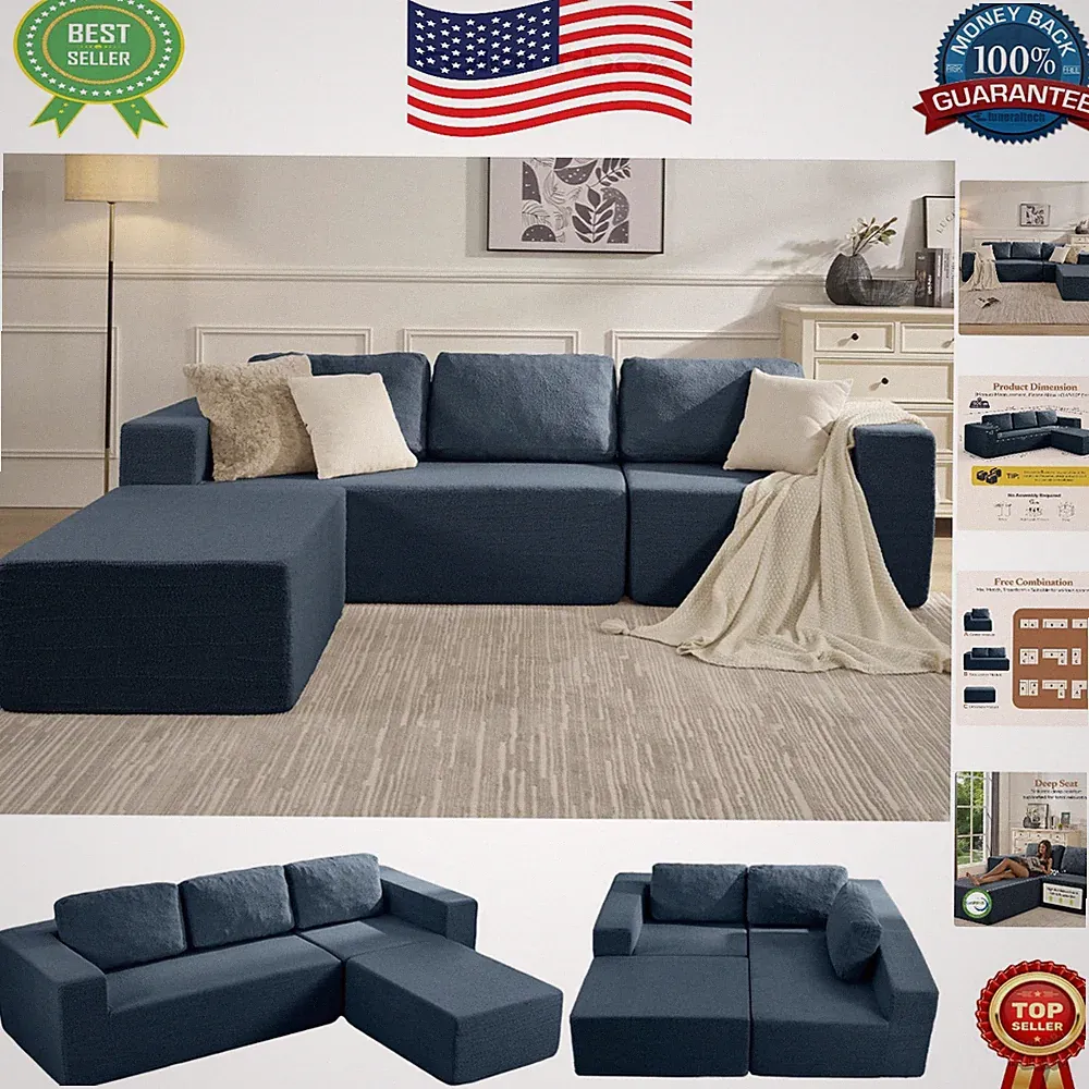 Oversized 106" L-Shape Sectional Sofa – High-Density Foam, 1500 lbs Capacity