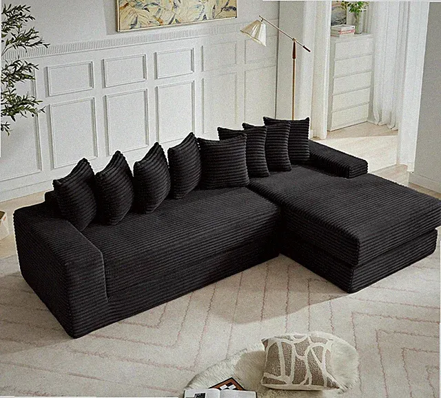 Oversized 110" Black Cloud Sectional Sofa Bed with 8 Pillows, No Assembly