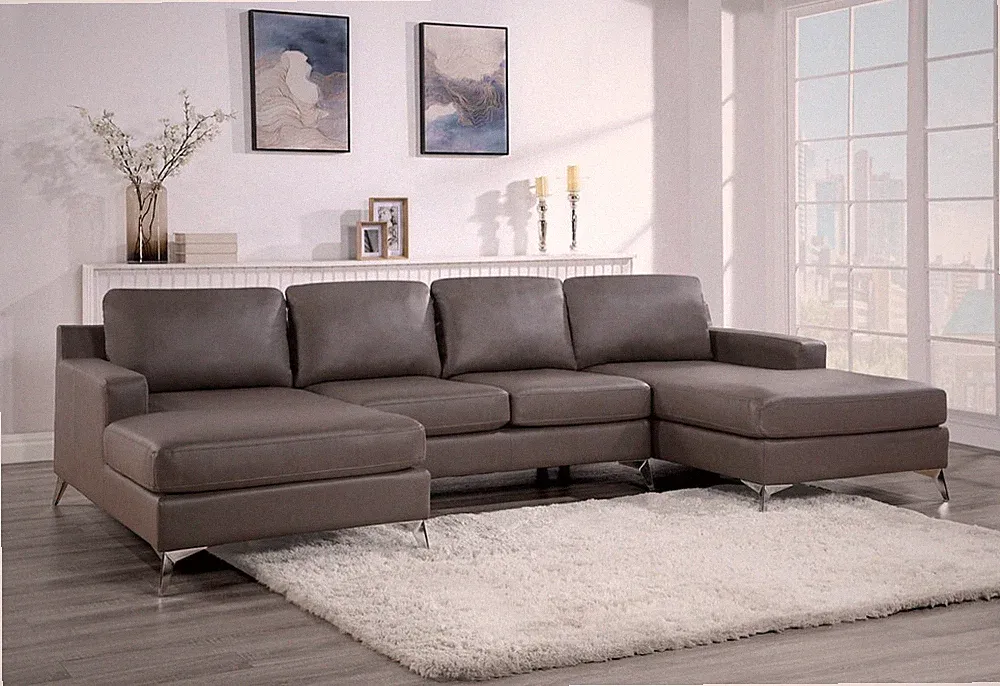 OVERSIZED 122" Modern Double Chaise U-Shape Sectional Bronze Gray Vegan Leather
