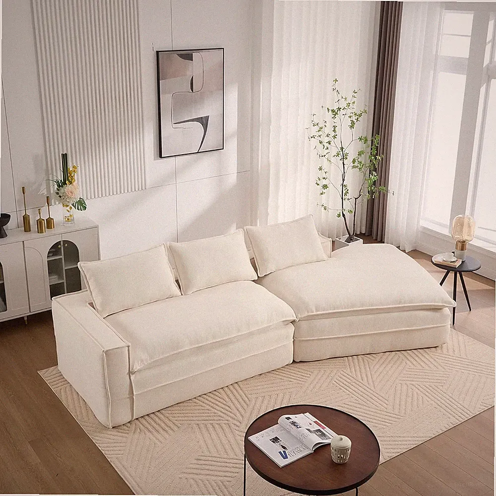 Oversized 134" L-Shaped Velvet Sectional Sofa with Chaise - No Assembly, White