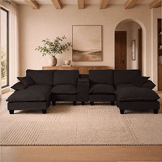 Oversized 143" U-Shape Sectional Sofa with USB, Cup Holders & Ottomans