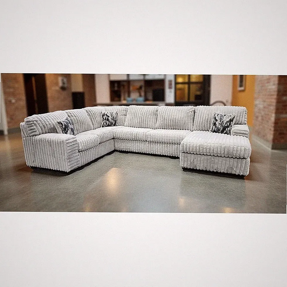 OVERSIZED 143" Wide U-Shaped Silver Gray Modern Sofa Sectional Fabric & 3 Pillow