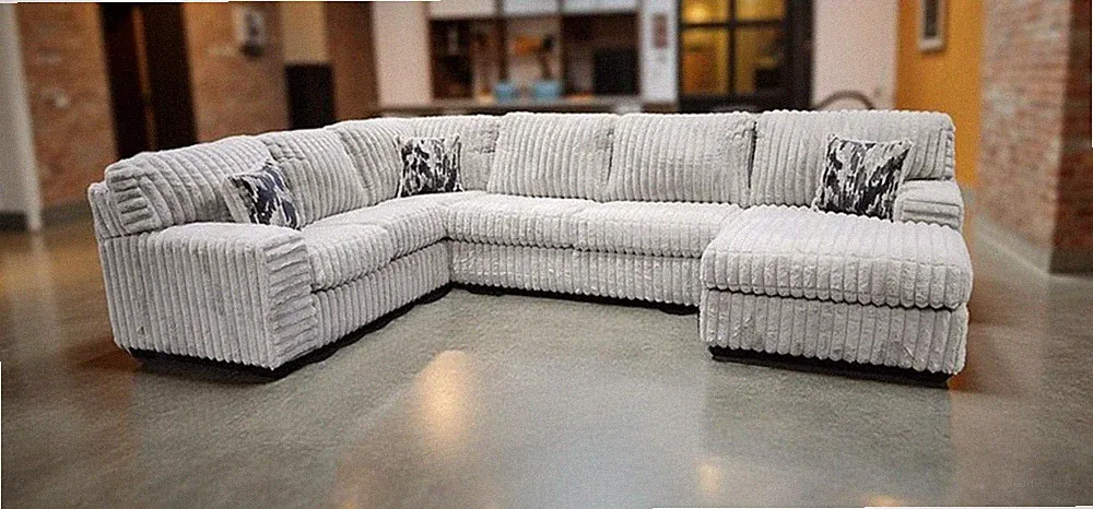 OVERSIZED 143"x94" U-Shaped Sofa Sectional Light Gray Silver Fabric & 3 Pillows