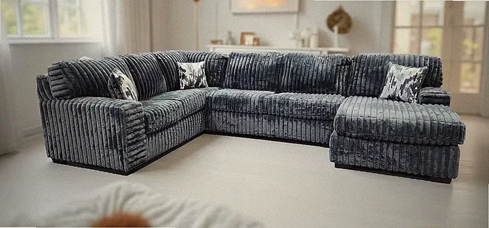 OVERSIZED 143"x94" U-Shaped Sofa Sectional Modern Gray Plush Fabric & 3 Pillows