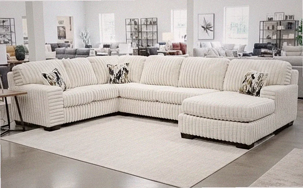 OVERSIZED 143"x94" U-Shaped Sofa Sectional Modern Ivory Plush Fabric & 3 Pillows