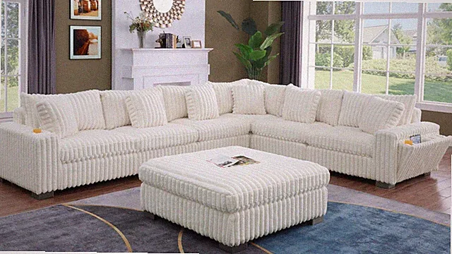 OVERSIZED 152"x117" Plush Corduroy Modular Sofa Sectional Cream w/ FREE OTTOMAN