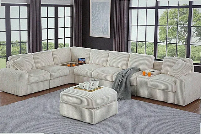 Oversized 157" L-Shaped Modular Sofa with Ottoman, USB Ports & Cup Holders