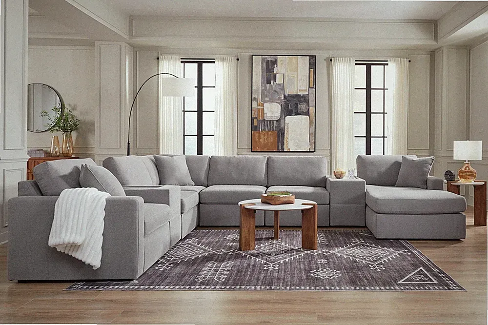 OVERSIZED 157x124 Modular Sectional Chaise Set Performance Fabric Granite Gray