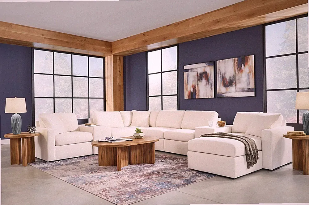 OVERSIZED 157x124 Modular Sectional w/ Chaise Set Performance Fabric Light Beige