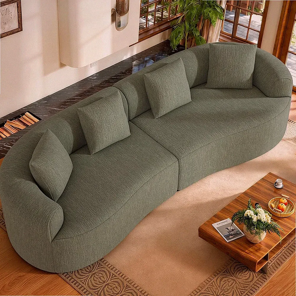 Oversized 4-Seater Curved Sectional Sofa with Extra Deep Seats, Modern Cloud Cou