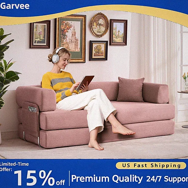 Oversized 5-in-1 Convertible Corduroy Folding Sleeper Sofa 78.7"