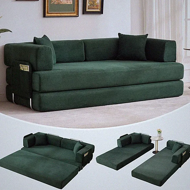 Oversized 5-in-1 Convertible Corduroy Folding Sleeper Sofa 78.7"