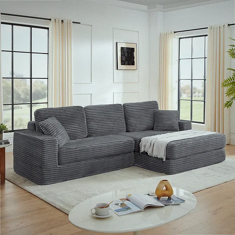 Oversized 5-Seat L Shape Modular Sectional Sofa with Right Chaise - Gray