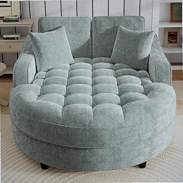 Oversized 55" Chenille Chaise Lounge Sofa Bed with Thick Cushions & Pillows
