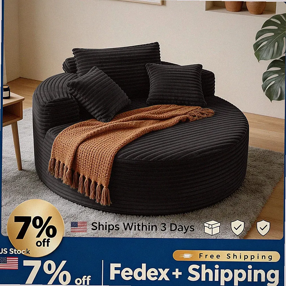 Oversized 55" Round Corduroy Chair, Boneless Lounge Sofa Bed 450lb Capacity