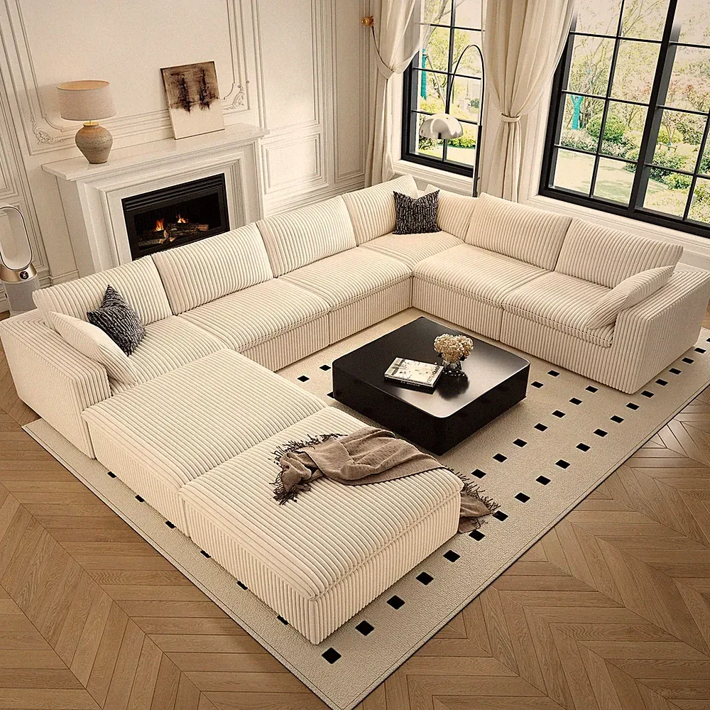 Oversized 8-Seater Modular Cloud Sofa with Ottomans - Elegant White Design