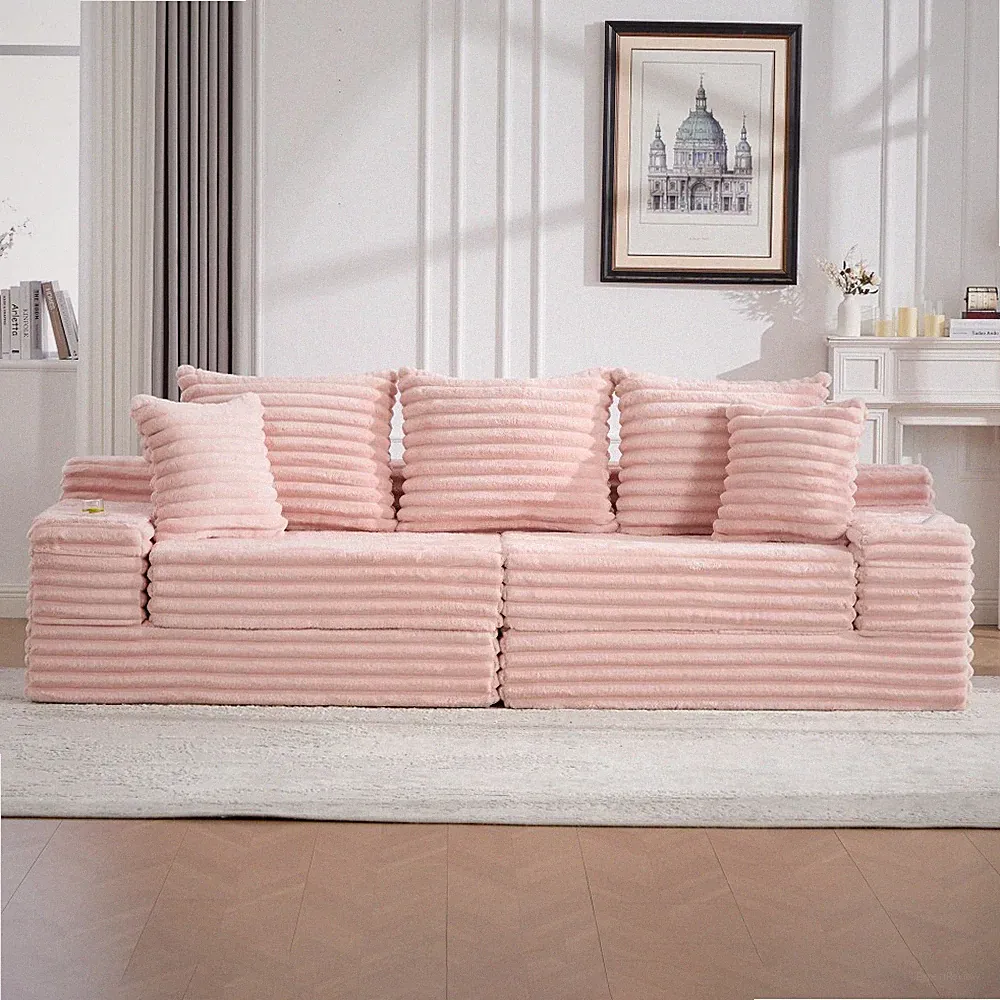 Oversized Boneless Four Seats Sofa with Cup Holder and Side Pockets,Sofa Bed