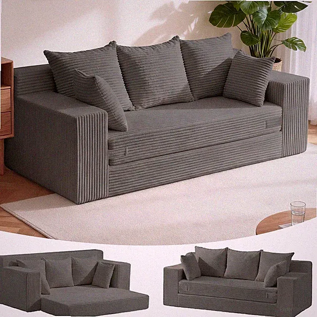 Oversized Boneless Loveseat, 3 Seater Pull Out Convertible Sofa Bed, 70" Gray...