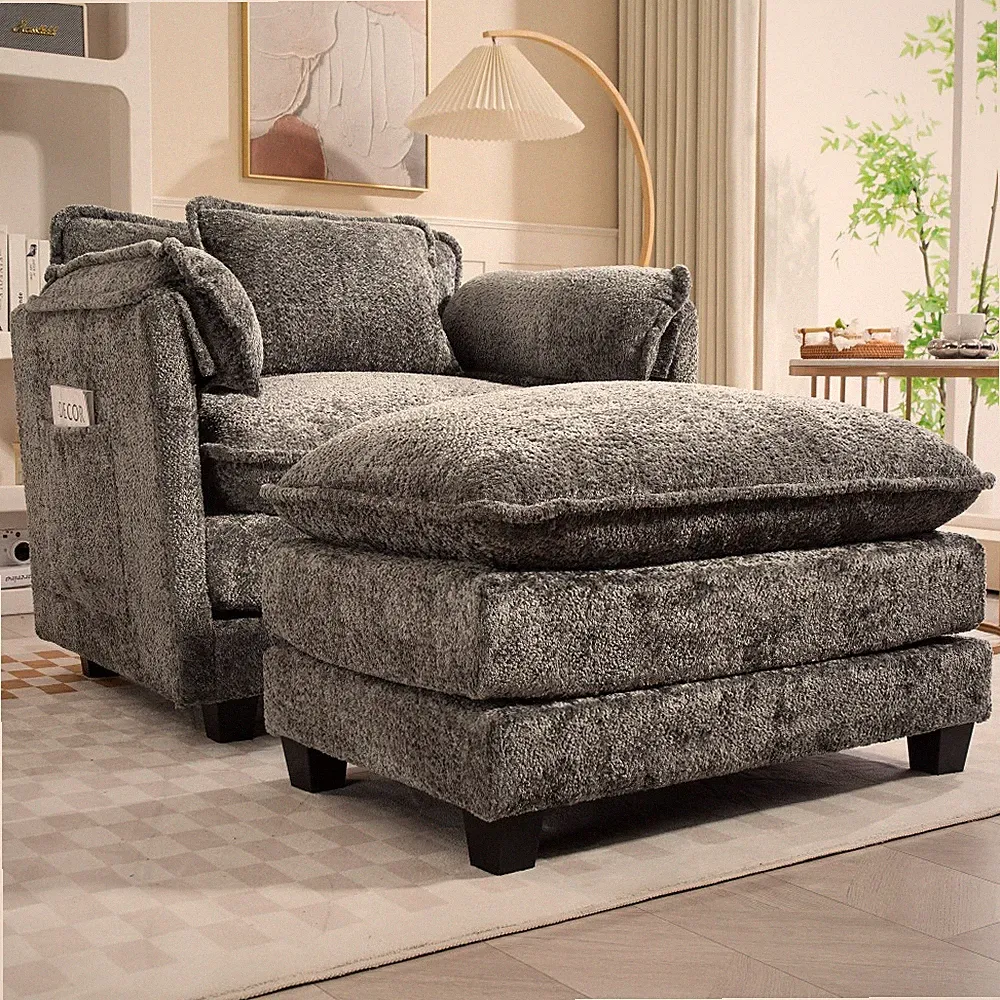 Oversized Boucle DARK GREY Sofa Bed – Portable Ottoman, Wider Seat,Deep Cushions
