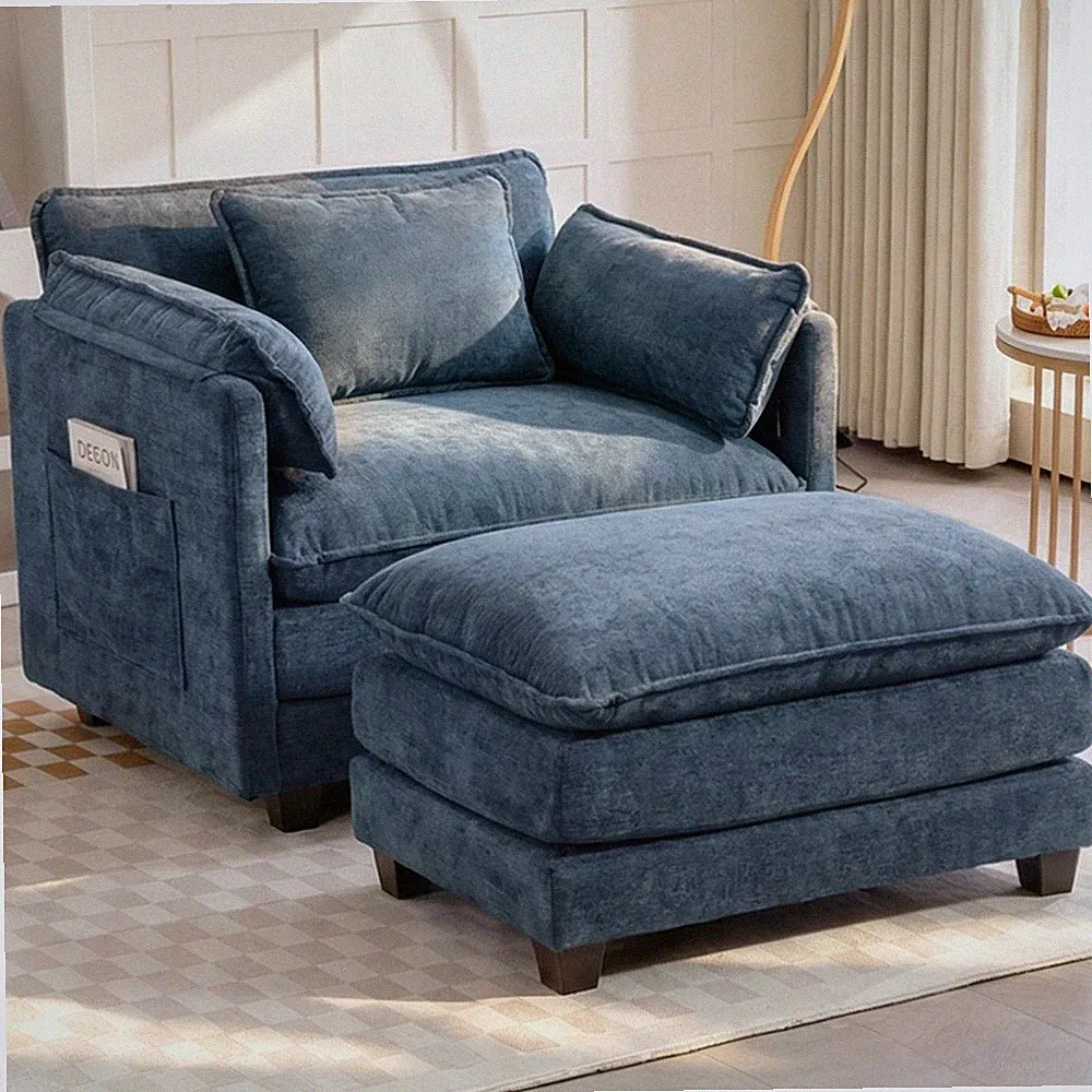 Oversized Boucle Sofa Bed Ottoman Wide Deep Cushion Thick Armrests Living Room