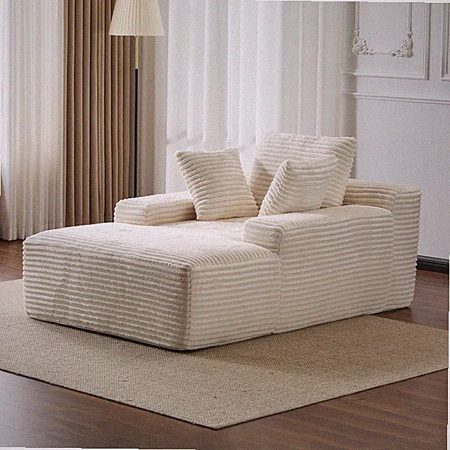 Oversized Chaise Lounge Chair Corduroy Sleeper Sofa Daybed White