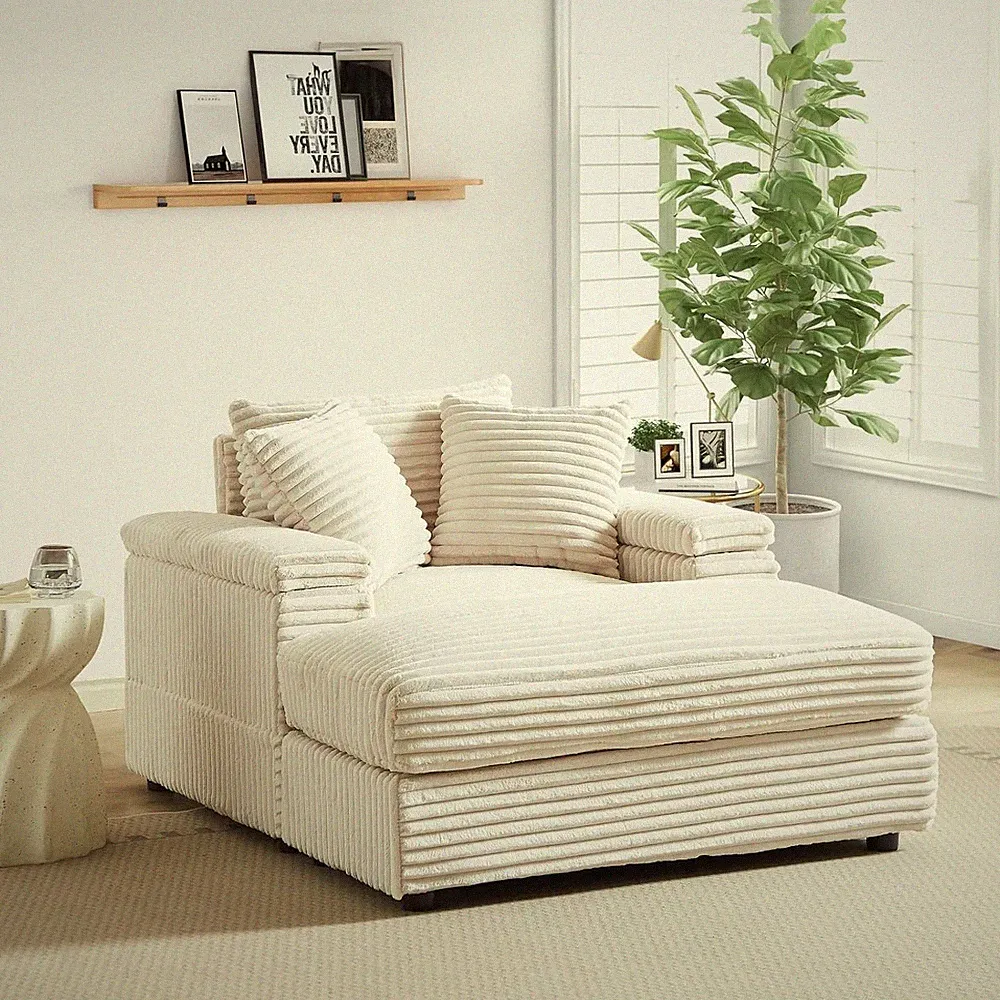 Oversized Chaise Lounge Chair Indoor 60 Inch Upholstered Sofa Bed W/ Armrests