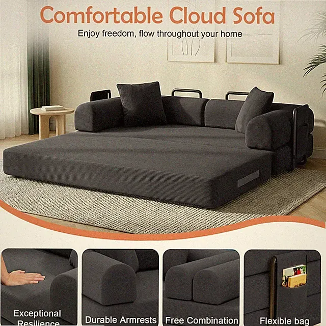 Oversized Chaise Lounge Chair Indoor,Boneless Couch Compressed Sofa Sleeper Bed