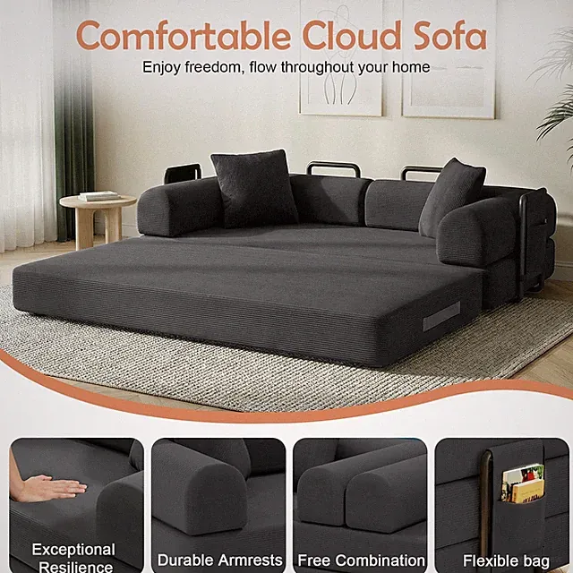 Oversized Chaise Lounge Chair Indoor,Boneless Couch Compressed Sofa Sleeper Bed