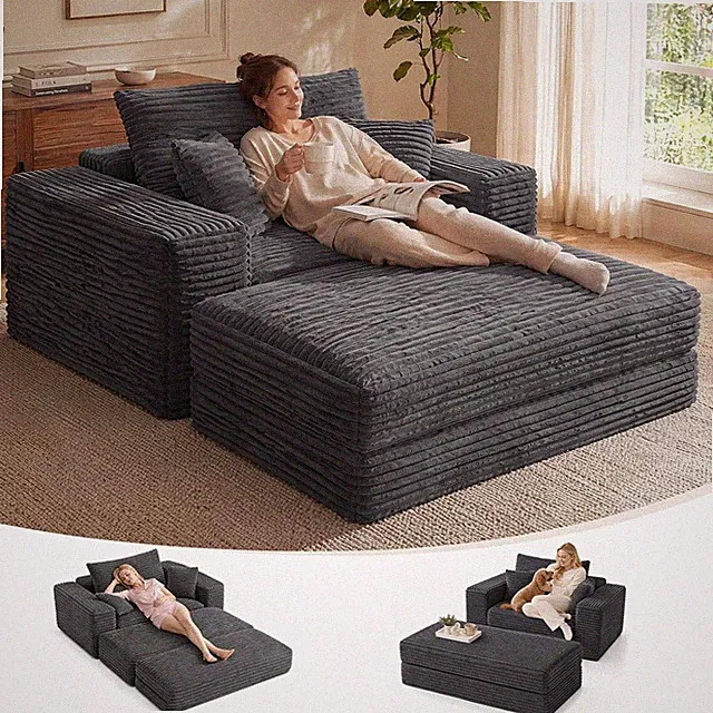 Oversized Chaise Lounge Chair with Ottoman Indoor, 82" Sofa Chair Bed
