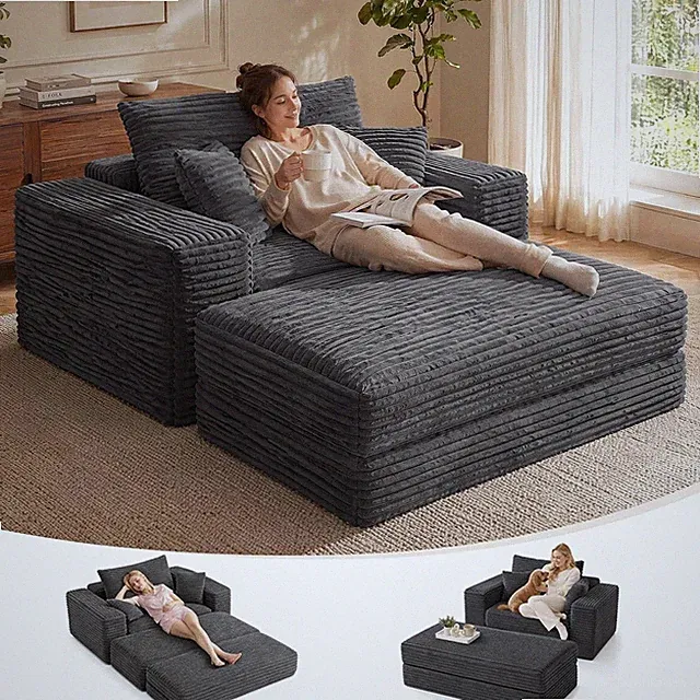Oversized Chaise Lounge Chair with Ottoman Indoor 82" Sofa Chair Bed
