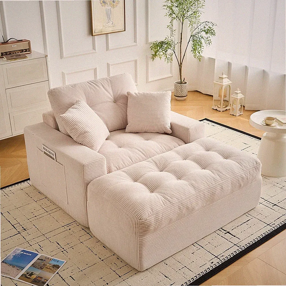 Oversized Chaise Lounge Chair with Ottoman No Assembly Modern Boneless Sofa Bed