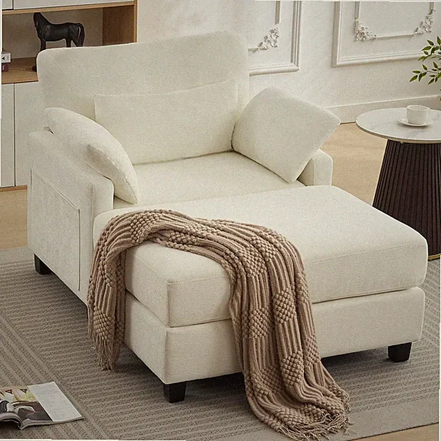 Oversized Chaise Lounge Ottoman White Sofa Bed Upholstered Sleeper Chair