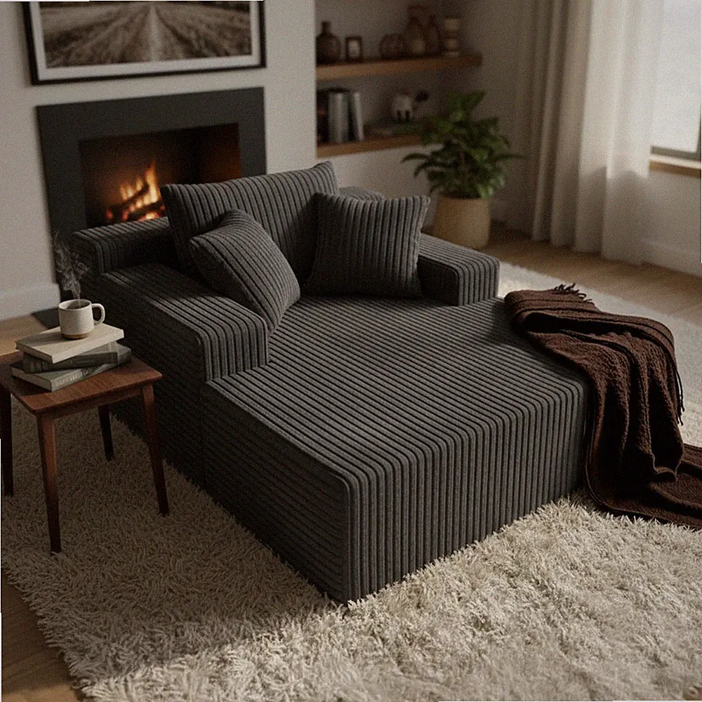 Oversized Chaise Lounge Sofa Bed with Pillows - Cozy Corduroy Chair