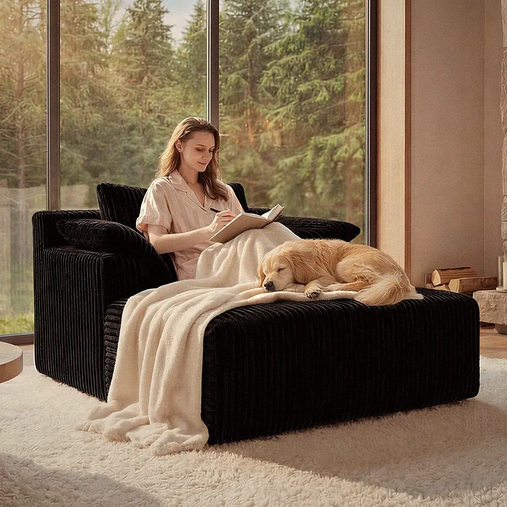 Oversized Chaise Lounge Sofa Couch Upholstered Boneless Bed Deep Seat Sleeper