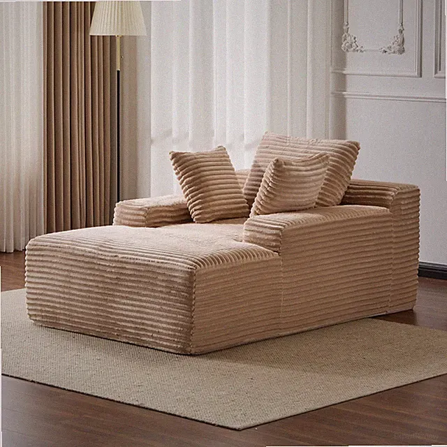 Oversized Chaise Lounge Sofa, Modern Corduroy Sleeper Daybed w/ Pillows